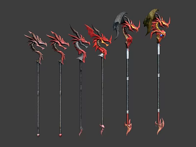 Other Fantasy Polearms With Red Black Dragon Design And Gems 3d model