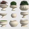 White Decorative Planters With Various Designs Different Styles And Green Plants 3d model