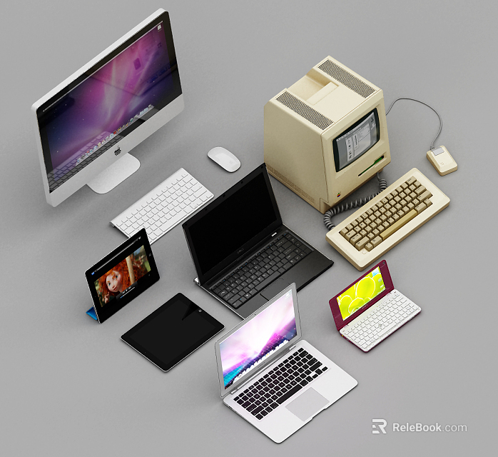 Collection of Various Computers Featuring Vintage Desktop Modern Laptop and Tablet Devices 3d model 