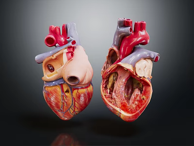 Human Heart Anatomical Models Displaying Internal Chambers And Major Blood Vessels 3d model