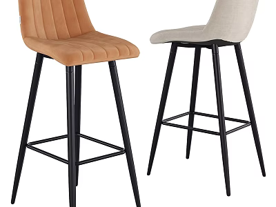 Modern Bar Stools With Velvet Upholstery And Black Metal Frame In Two Colors 3d model