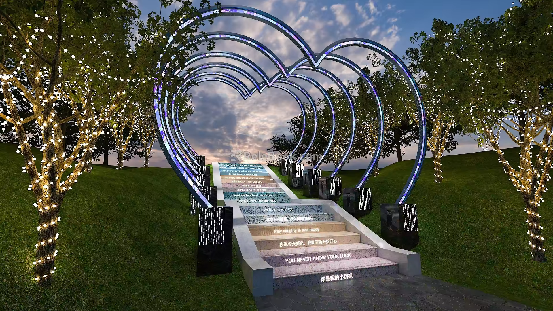 Luminous Arch Corridor Frame Heart-shaped Colorful Stair Lighting Tree Shaped Special-shaped Geometric Orifice Plate 3d model