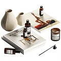 Modern Decor Accessories Set With White Vases Books Essential Oil Bottles Candle And Reed Diffuser