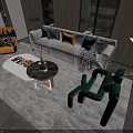 Modern Gray Sofa And Marble Top Coffee Table Set With Colorful Pillows And Accent Chairs