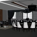 Elegant Private Dining Room Interior With Round Table Chairs Sofa And Chandelier 3d model