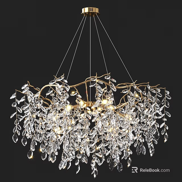 Crystal Chandelier With Elegant Golden Branches And Sparkling Hanging Pendants 3d model 