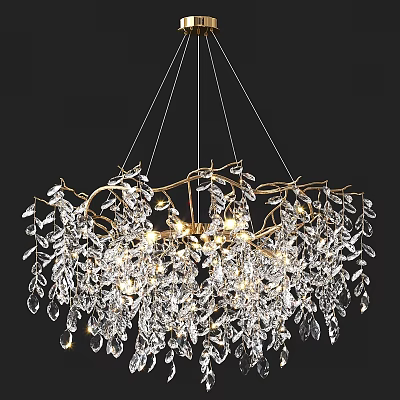 Crystal Chandelier With Elegant Golden Branches And Sparkling Hanging Pendants 3d model