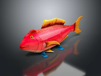 Vibrant Red Fish With Yellow Fins And Tail On Blue Base 3D Render Model 3d model