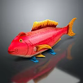 Vibrant Red Fish With Yellow Fins And Tail On Blue Base 3D Render Model