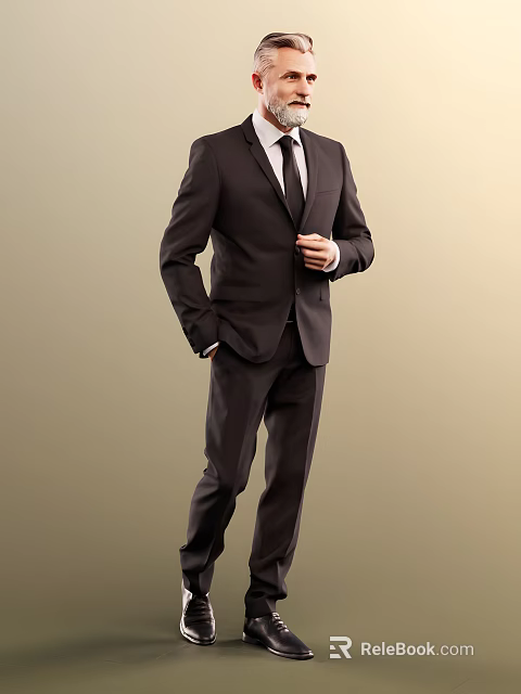 Man In Stylish Dark Suit Standing Confidently 3d model 
