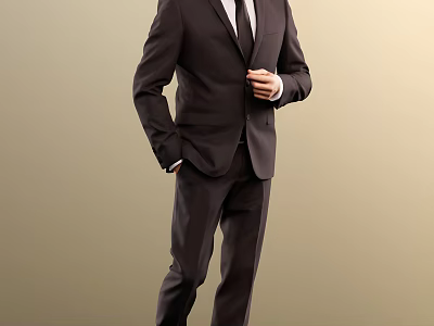 Man In Stylish Dark Suit Standing Confidently 3d model