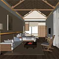 Traditional Hotel Room Interior With Wooden Ceiling Sofa Coffee Table And Armchair