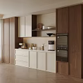 Modern Wooden White Sideboard With Coffee Machine Vase Drawers And Cabinets In Interior