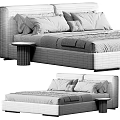 Modern Double Bed With Upholstered Headboard Pillows Throw Blanket And Nightstand Color Options