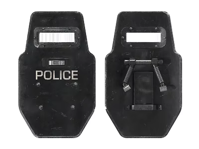 Police Bulletproof Shield Front And Back View With Tactical Straps And Law Enforcement Markings 3d model