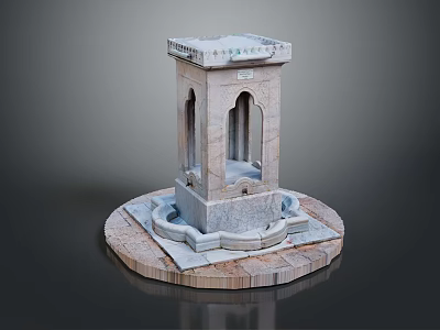 Stone Fountain With Arch Openings And Circular Base On Decorative Stone Platform 3d model