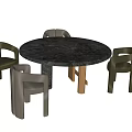 Modern Dining Table Set With Green And Gray Upholstered Chairs Marble Top And Wooden Legs