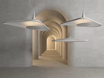 Sleek Modern Hanging Pendant Chandeliers For Arched Interior Corridor With Soft Lighting 3d model