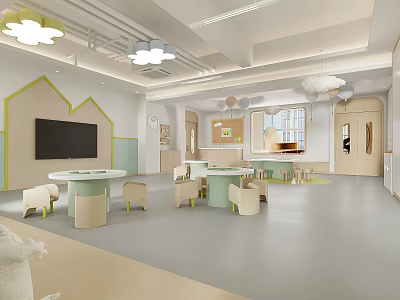 Kindergarten Interior With Soft Colors And Playful Furniture 3d model