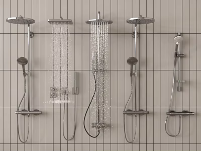 Various Modern Wall Mounted Shower Heads With Different Water Flow Designs 3d model