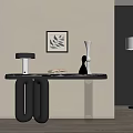 Modern Console Table Design Featuring Black Frame Decorative Sculpture Books And Leaf Wall Art 3d model
