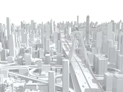 Modern Urban Cityscape With High Rise Buildings Bridge And Architectural Design 3d model