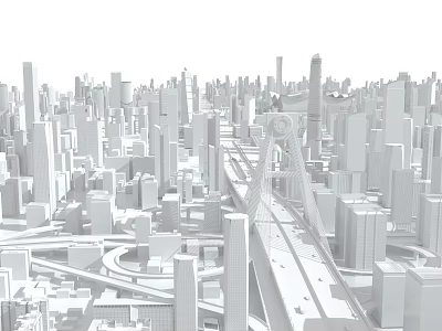 Modern Urban Cityscape With High Rise Buildings Bridge And Architectural Design 3d model