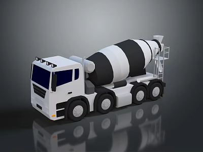 Black and White Concrete Mixer Truck 3D Model with Cab and Mixer Drum 3d model