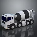 Black and White Concrete Mixer Truck 3D Model with Cab and Mixer Drum
