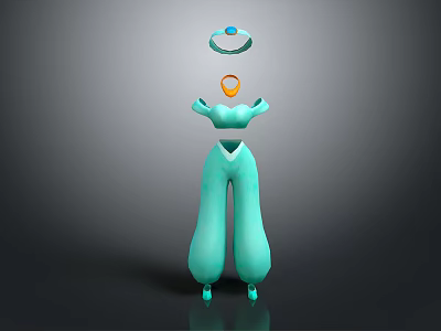 Turquoise Sleeveless Jumpsuit With Baggy Pants Orange Necklace And Blue Headband 3d model