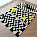 Knitted Decorative Rugs With Black White Checkered Design Smiley Faces And Colorful Squares