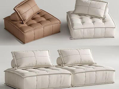 Brown And White Tufted Modular Sofa Set With Upholstered Seat Cushions 3d model