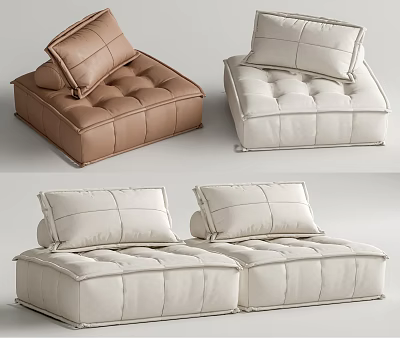Brown And White Tufted Modular Sofa Set With Upholstered Seat Cushions 3d model