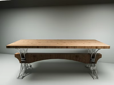 Modern Wooden Dining Table With Metal Legs And Bench Underneath 3d model