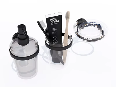 Modern Transparent Bathroom Accessories Set With Soap Dispenser Toothbrush Holder And Soap Dish 3d model