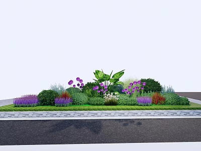 Vibrant Garden Flowers With Purple Blooms Green Foliage And Shrubs 3d model