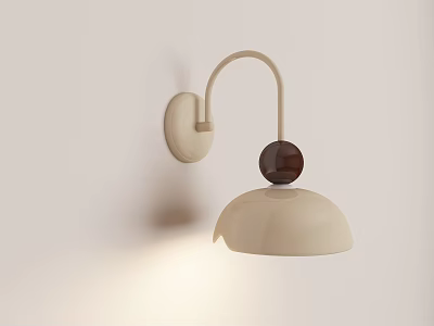 Modern Wall Light With Curved Arm Beige Shade And Brown Decorative Ball 3d model