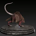 3D Warrior Rat Character in Leather Armor with Chainsaw on Stone Pedestal