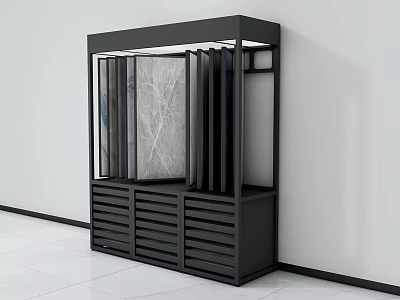 Modern Black Tile Display Rack With Ceramic Samples And Storage Drawers 3d model