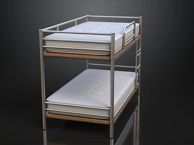 Modern Stainless Steel Bunk Bed With Two Comfortable Mattresses For Dormitory Home Bedroom Furniture 3d model