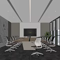 Modern Conference Room With Long Meeting Table Office Chairs Whiteboard Wall And Large Windows