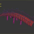 Red Traditional Arched Decorative Bridge With Intricate Railings And Reflective Base