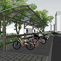 Outdoor Sunshade Canopy For Parked Bicycles Motorcycles With Green Trees And Plants