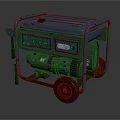 Blue And Green Portable Generator With Metal Frame Wheels And Control Panel