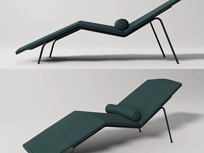 Dark Green Lounge Chair with Black Metal Frame and Round Pillow in Modern Contemporary Style 3d model