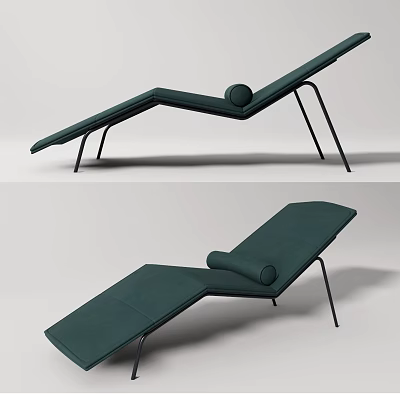 Dark Green Lounge Chair with Black Metal Frame and Round Pillow in Modern Contemporary Style 3d model