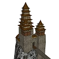 Traditional Pagoda Complex Standing On Rocky Mountain Peak With Ancient Architectural Design