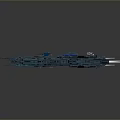 Blue Mechanical Spaceship Model Featuring Elongated Shape And Red White Details