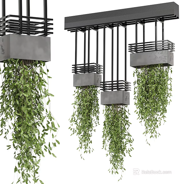 Lush Trailing Green Plants In Modern Hanging Planters For Home Decor 3d model 