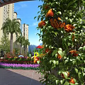 Lush Garden Landscape With Flowers Trees Pergola And Playground In Residential Area